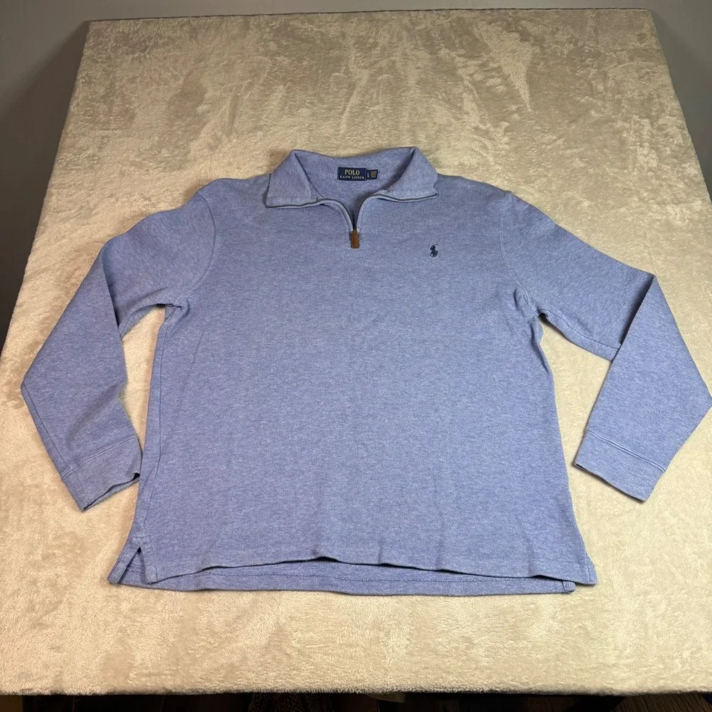 Polo Ralph Lauren Men Blue Quarter Zip Pullover Sweatshirt Size Large